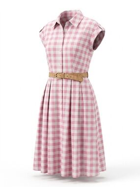 Eliza J Pink Gingham cotton poplin Dress with Belt rockabilly pinup